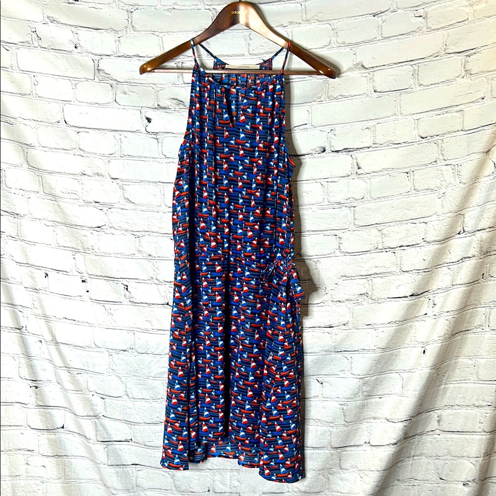 41 Hawthorne Blue Red Sailboat Print Halter Dress Size Large